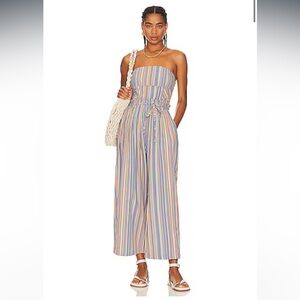 Free People Roaming Shores One Piece Strapless Striped Jumpsuit size XS